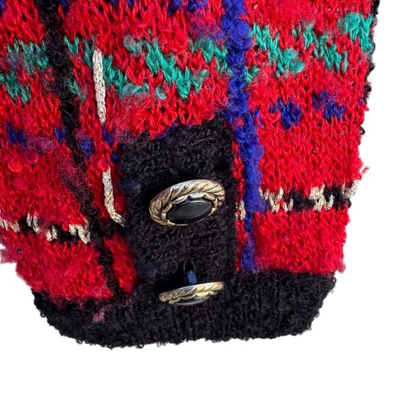 Worthington Vintage Old Money Red Plaid Button-Up Boucle Knit Cardigan Sweater M - Picture 4 of 12